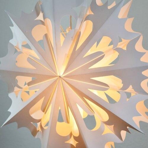 3-PACK + Cord | White Angelo 20&quot; Pizzelle Designer Illuminated Paper Star Lanterns and Lamp Cord Hanging Decorations - LunaBazaar.com - Discover. Decorate. Celebrate.