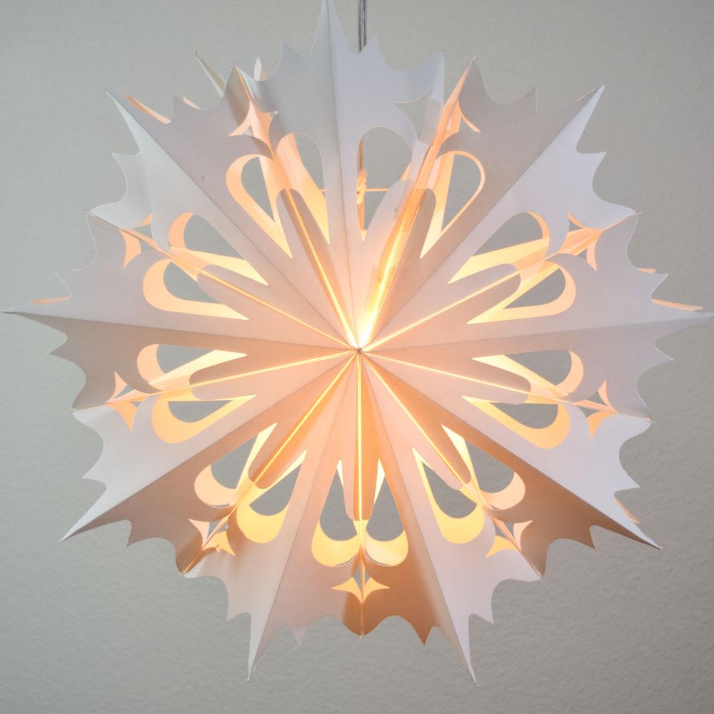 Quasimoon Pizzelle Paper Star Lantern (20-Inch, White, Winter Angel Snowflake Design) - Great With or Without Lights - Holiday Snowflake Decorations