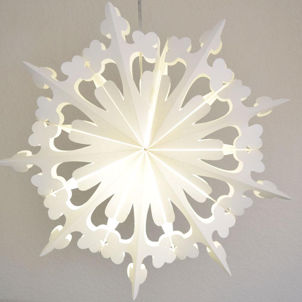 24 Inch White Winter Clover Christmas Holiday Snowflake Paper Star Lantern, Hanging