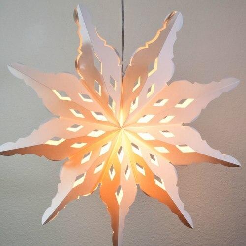 3-PACK + Cord | White Winter Diamond 27&quot; Pizzelle Designer Illuminated Paper Star Lanterns and Lamp Cord Hanging Decorations - LunaBazaar.com - Discover. Decorate. Celebrate.