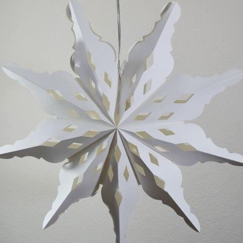 3-PACK + Cord | White Winter Diamond 27&quot; Pizzelle Designer Illuminated Paper Star Lanterns and Lamp Cord Hanging Decorations - LunaBazaar.com - Discover. Decorate. Celebrate.