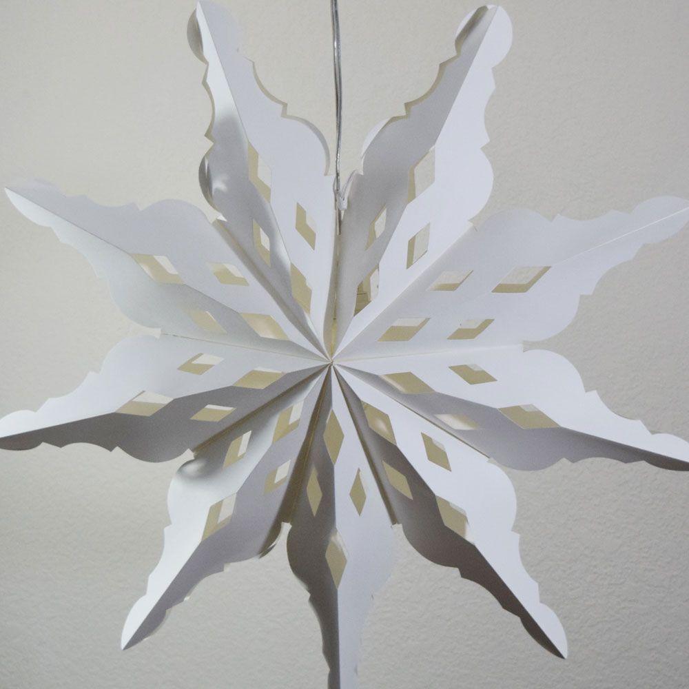 Quasimoon Pizzelle Paper Star Lantern (27-Inch, White, Winter Diamond Snowflake Design) - Great With or Without Lights - Holiday Snowflake Decorations - LunaBazaar.com - Discover. Decorate. Celebrate.