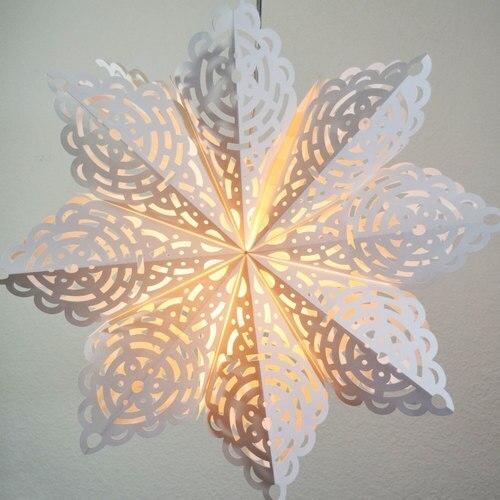 3-PACK + Cord | White Winter Frost 24&quot; Pizzelle Designer Illuminated Paper Star Lanterns and Lamp Cord Hanging Decorations - LunaBazaar.com - Discover. Decorate. Celebrate.