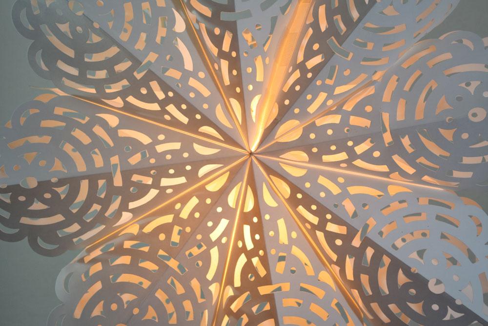 Quasimoon Pizzelle Paper Star Lantern (24-Inch, White, Winter Frost Snowflake Design) - Great With or Without Lights - Holiday Snowflake Decorations - LunaBazaar.com - Discover. Decorate. Celebrate.