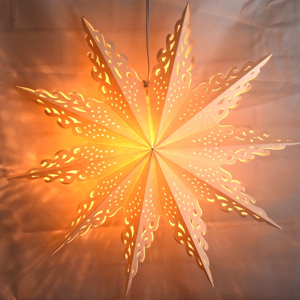 Quasimoon PaperLanternStore.com Illuminated White Dot Cut-Out Cordless Lighted Star Lantern, Omni360 Battery