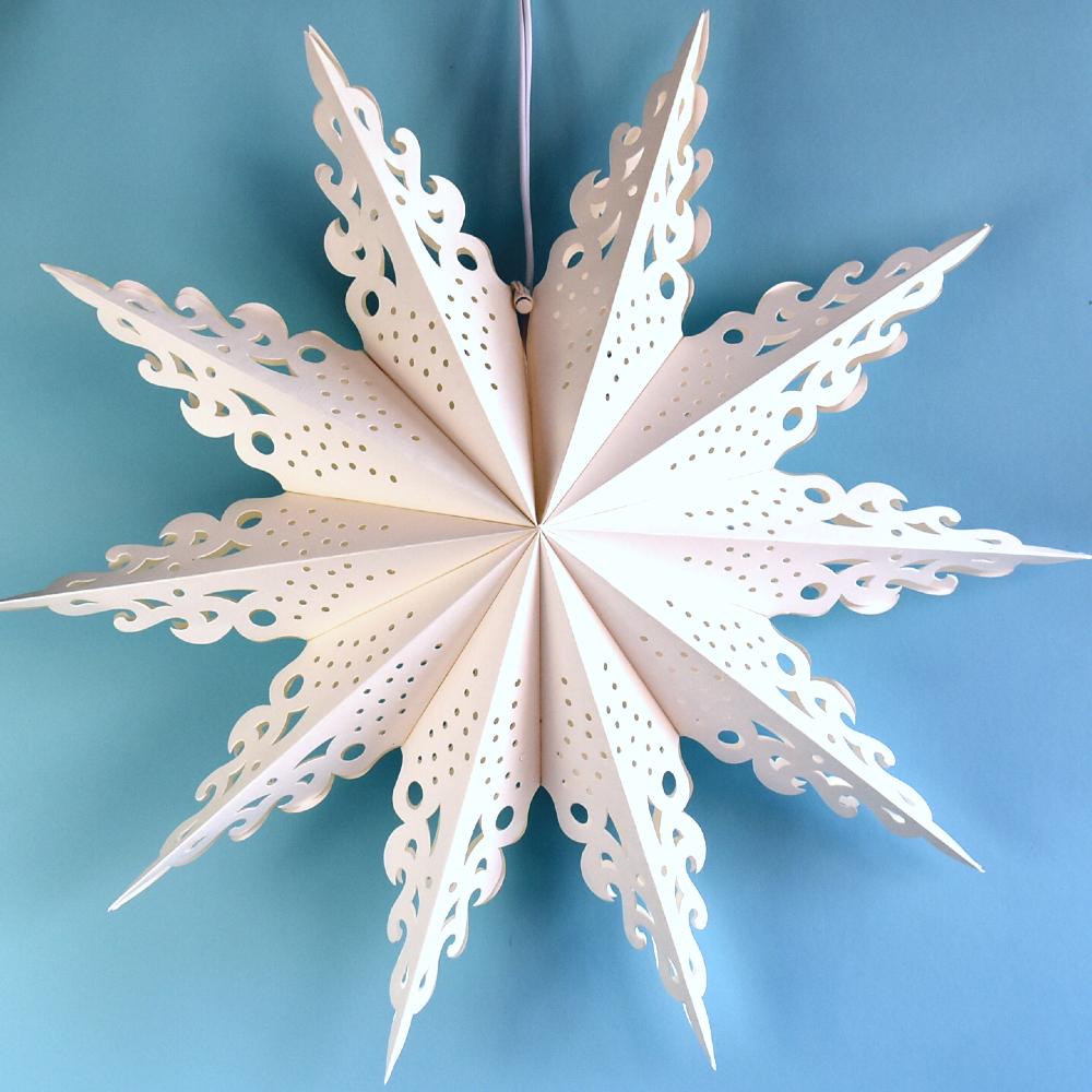 Quasimoon Pizzelle Paper Star Lantern (24-Inch, White, Ice Crystal Snowflake Design) - Great With or Without Lights - Holiday Snowflake Decorations - LunaBazaar.com - Discover. Decorate. Celebrate.