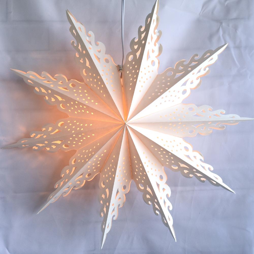 Quasimoon Pizzelle Paper Star Lantern (24-Inch, White, Ice Crystal Snowflake Design) - Great With or Without Lights - Holiday Snowflake Decorations