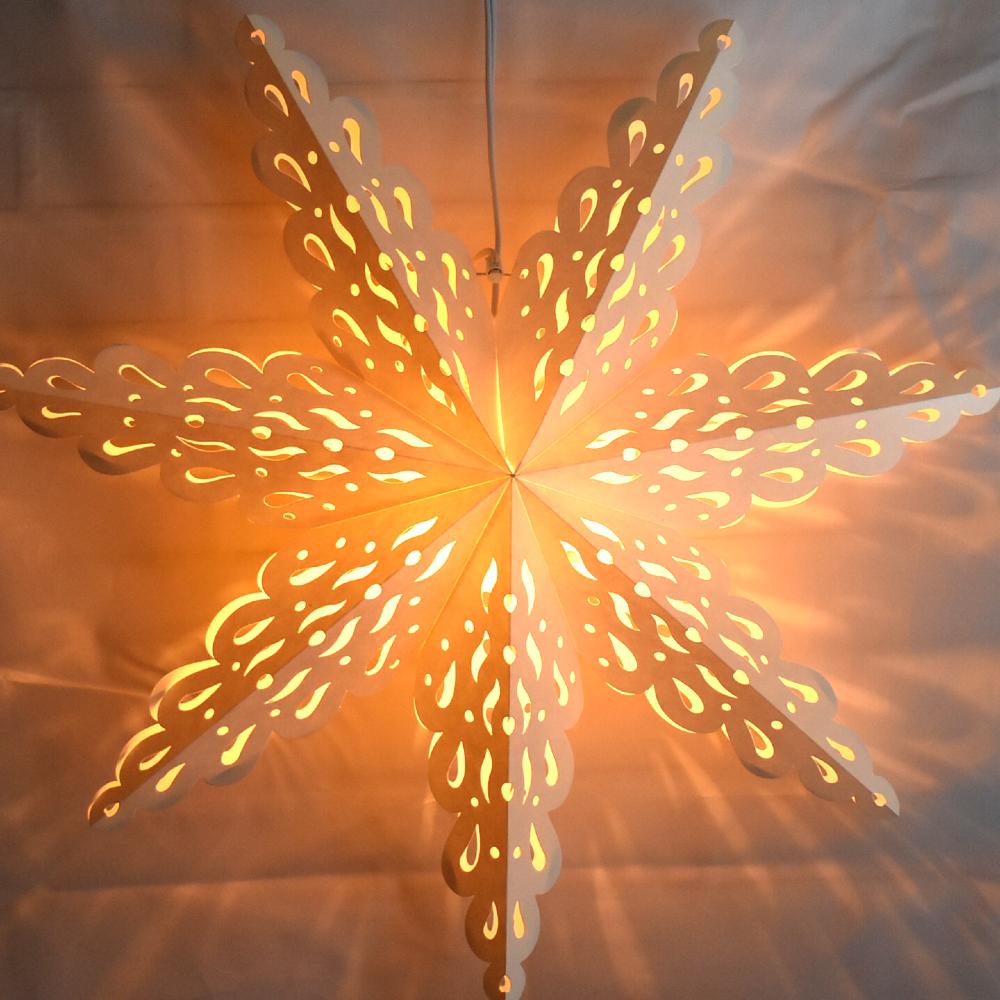 Quasimoon PaperLanternStore.com Illuminated White Dot Cut-Out Cordless Lighted Star Lantern, Omni360 Battery