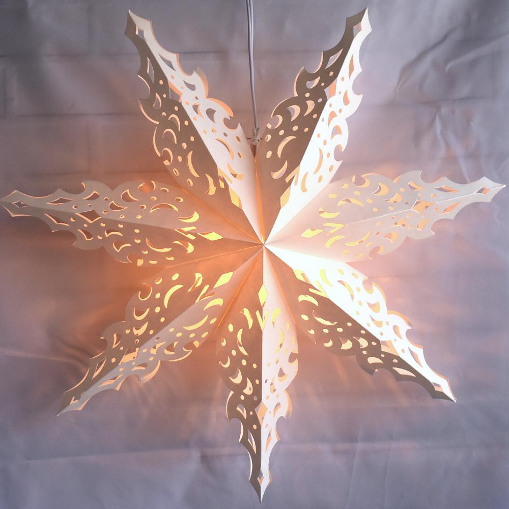 Quasimoon Pizzelle Paper Star Lantern (24-Inch, White, North Star Snowflake Design) - Great With or Without Lights - Holiday Snowflake Decorations