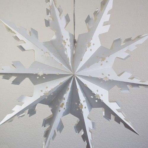 3-PACK + Cord | White Winter Peppermint 24&quot; Pizzelle Designer Illuminated Paper Star Lanterns and Lamp Cord Hanging Decorations - LunaBazaar.com - Discover. Decorate. Celebrate.
