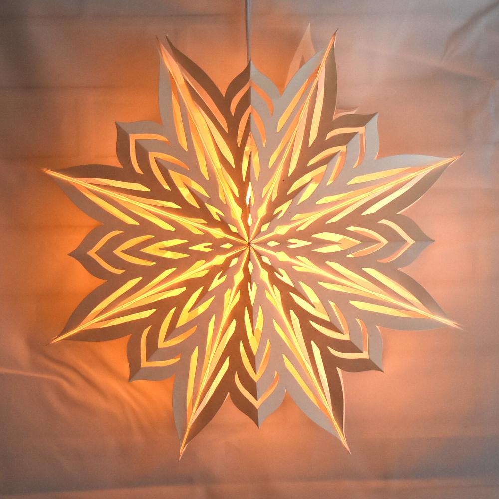 Quasimoon Pizzelle Paper Star Lantern (18-Inch, White, Raffica Snowflake Design) - Great With or Without Lights - Holiday and Snowflake Decorations - LunaBazaar.com - Discover. Decorate. Celebrate.