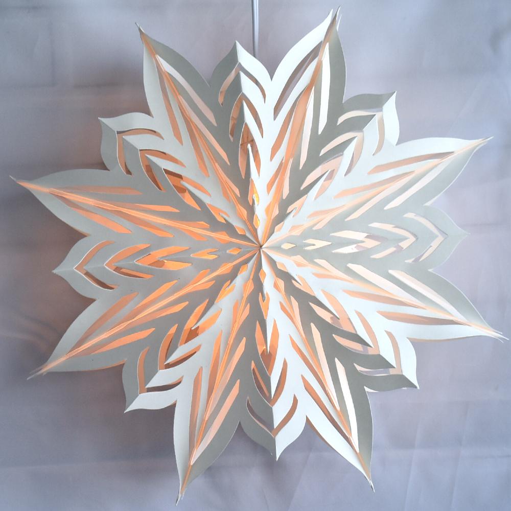 Quasimoon Pizzelle Paper Star Lantern (18-Inch, White, Raffica Snowflake Design) - Great With or Without Lights - Holiday and Snowflake Decorations