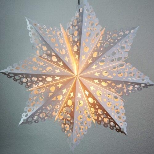 3-PACK + Cord | White Solstice 24&quot; Pizzelle Designer Illuminated Paper Star Lanterns and Lamp Cord Hanging Decorations - LunaBazaar.com - Discover. Decorate. Celebrate.