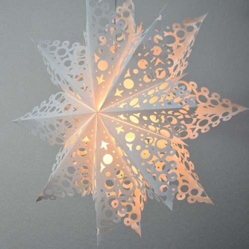 3-PACK + Cord | White Solstice 24&quot; Pizzelle Designer Illuminated Paper Star Lanterns and Lamp Cord Hanging Decorations - LunaBazaar.com - Discover. Decorate. Celebrate.