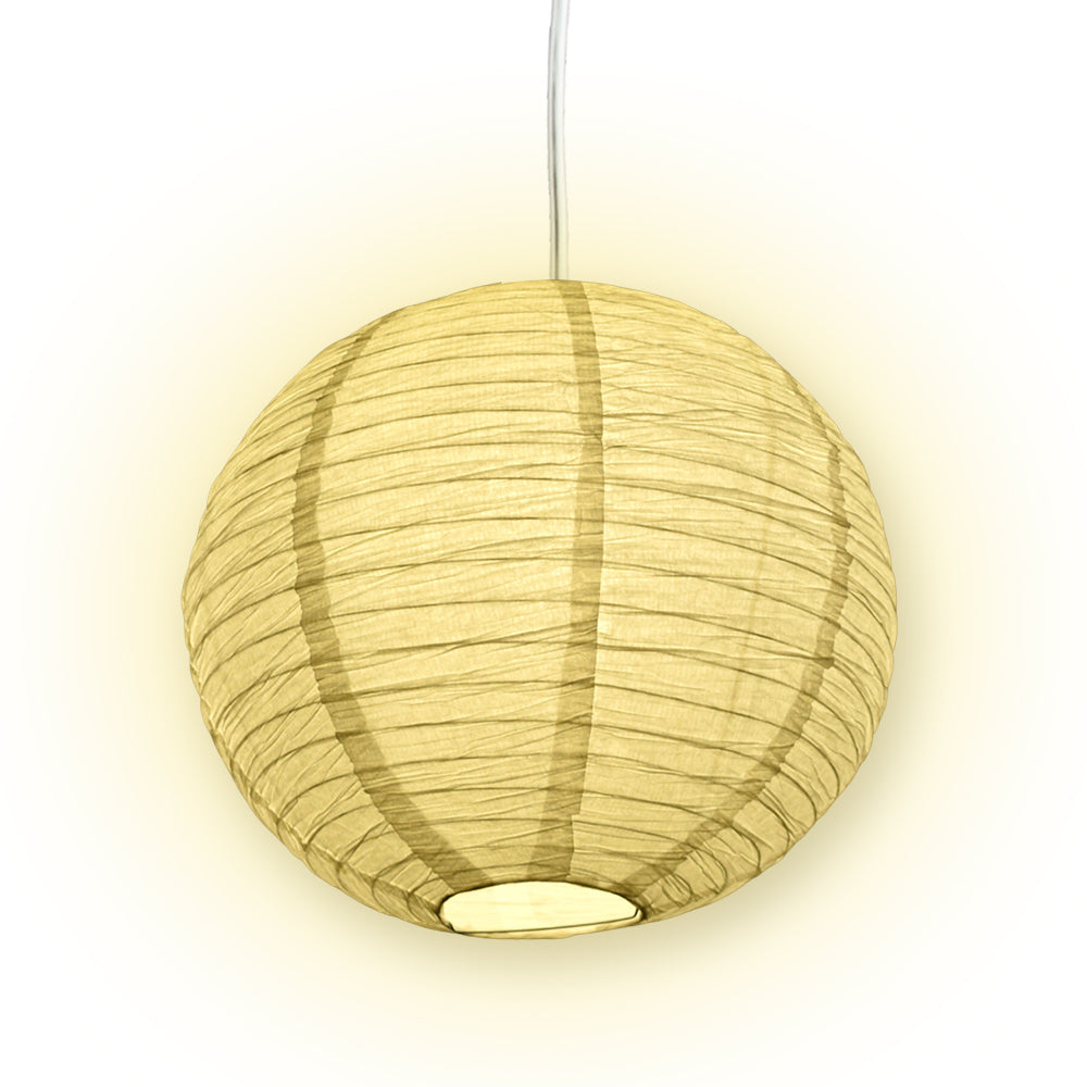 LANTERN + CORD + COLOR BULB | White Crepe Premium Paper Lantern with Pendant Cord Combo Kit, Switch, E26, Yellow Bulb - Luna Bazaar | Boho & Vintage Style Decor